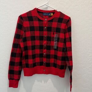 Polo Ralph Lauren Womens Plaid Cotton Wool Cardigan NWOT Small‎ Button Sweater